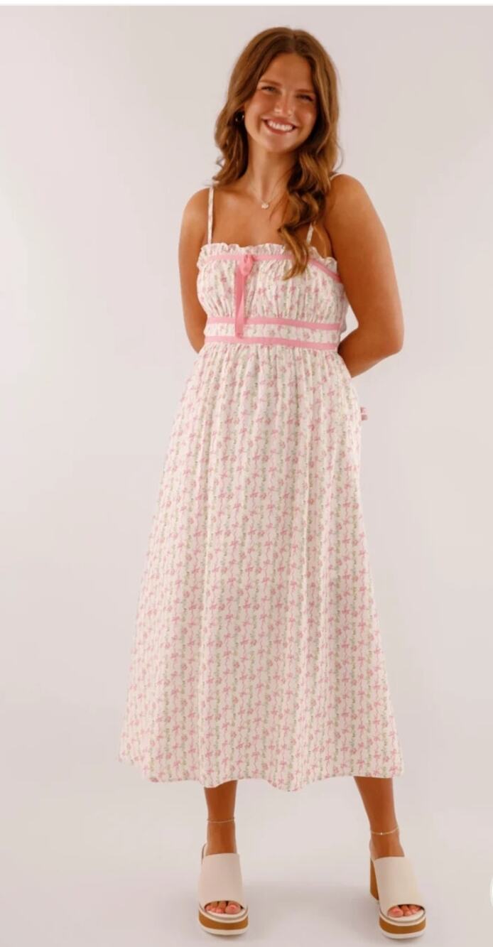 Blu Pepper The Jenette Dress Pink Floral Midi Dress Sz L NWT Coquette Feminine